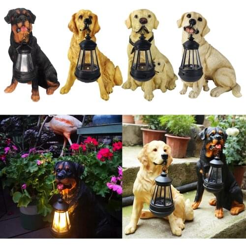 Garden Ornament Dog Statue Decoration Solar LED Light Rustic Porch Decor