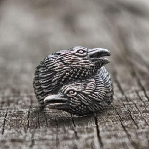 Norse Style Surround Two Crows Rings Mens Scandinavian Stainless Steel Ring Viking Jewelry
