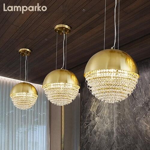 Modern LED Chandelier Lighting Brass Orb Dining Table Hanging Lamp Art Deco Bedside Indoor Crystal Pendant Lamp Living Room
