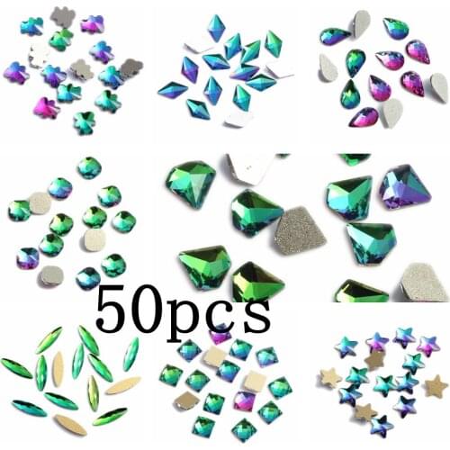 Nail Art Decorations 50pcs Rainbow Glass Rhinestone For Flatback Nail Stickers DIY Craft Art Charm Stones