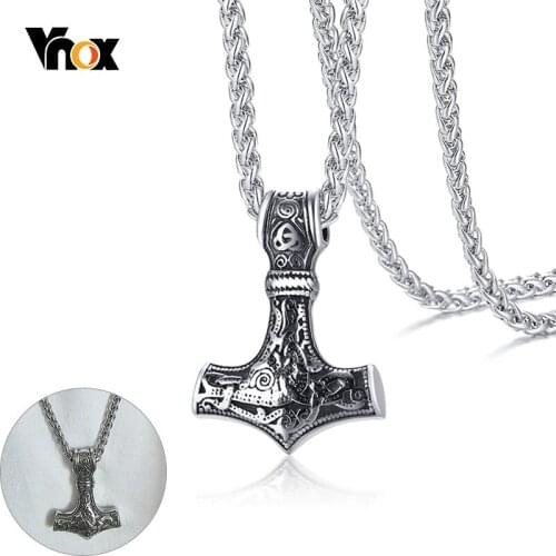 Vnox Punk Vintage Nordic Viking Hammer Pendant for Men Stainless Steel Heavy Necklace Triple Knot Rune Almut Jewelry