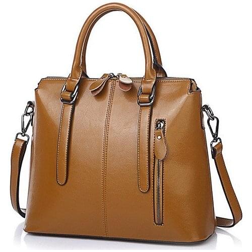 Vintage Women Shoulder Bag Wax Oil Leather Briefcase Top-handle Casual Female Ladies Handbag Large Capacity Messenger Tote Bags