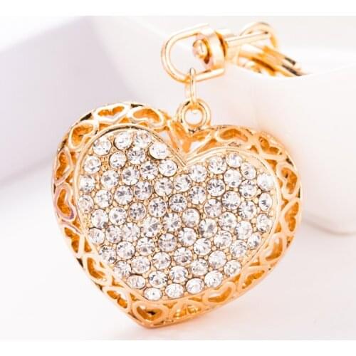 High Quality Romantic Crystal Heart Jewelry Keychain Women Key Holder Chain Ring Car llaveros bag pendant Charm