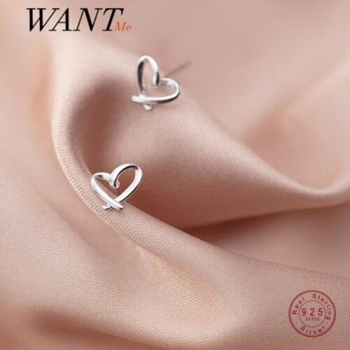 WANTME 925 Sterling Silver Hollow Chic Sweet Romantic Love Heart Small Stud Earrings for Women Fashion Korean Teen Party Jewelry