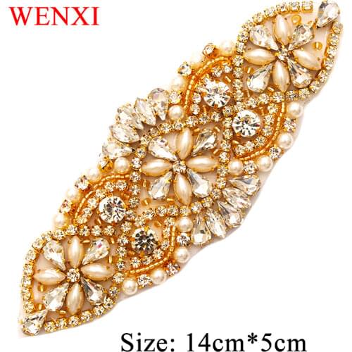 WENXI 30PCS Wholesale Bridal Sash Rhinestones Appliques Protein Beads Patch For Wedding Dress Belt WX848