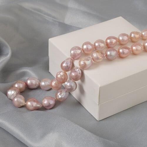 [YS] Edison Pearl Necklace Jewelry 11-12mm Pink Baroque Irregular Freshwater Pearl Necklace