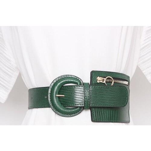 Womens runway fashion zipper PU leather Cummerbunds female Dress Corsets Waistband Belts decoration wide belt R643
