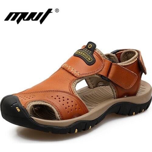 Plus size Men Sandals Genuine Leather Summer shoes Men Casual Shoes Outdoor Beach Sandals Flip Flops Men Slippers