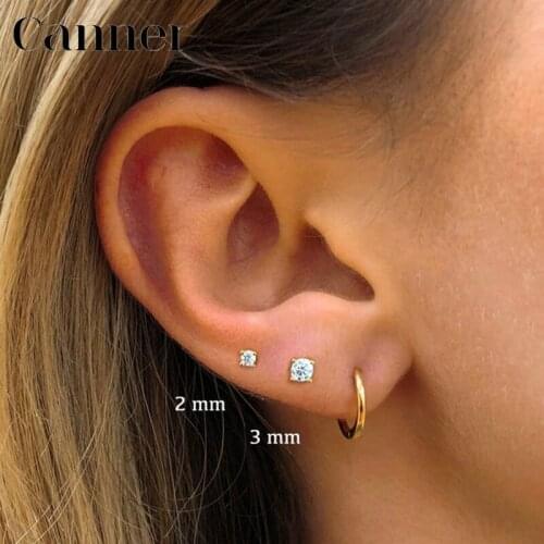 1pair 2mm/3mm different Size Zircon Gold Silver Color 925 Sterling Silver Earrings for Women Cute Mini Stud Earrings