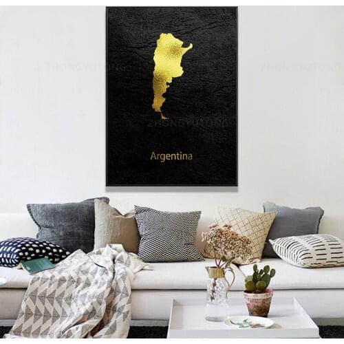 Golden Map Art Argentina Canvas Painting Wall Art Pictures Prints Home Decor Wall Poster Decoration For Living Room
