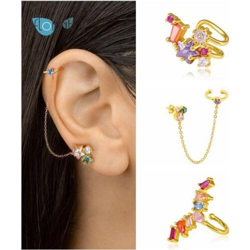 1PC 24k Gold-Plated Silver Rainbow Zircon CZ Piercing No Without Pendiente Cuffs For Wedding Anniversary No Pierced Earring Gift