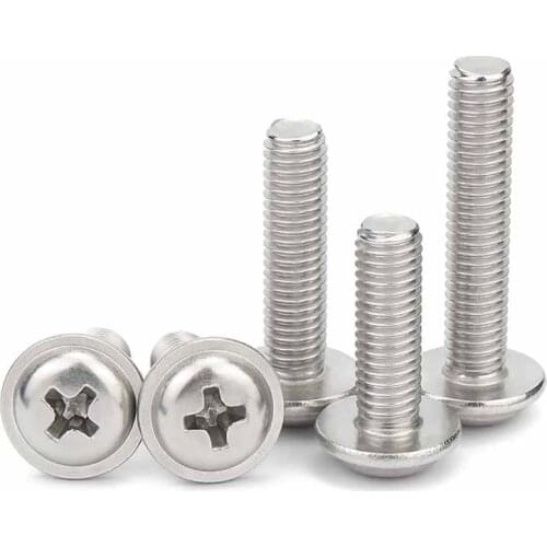 10/50pcs 304 Stainless Steel PWM DIN967 Cross Phillips Pan Round Truss Head With Washer Padded Collar Screw Bolt M2 M2.5 M3 M4