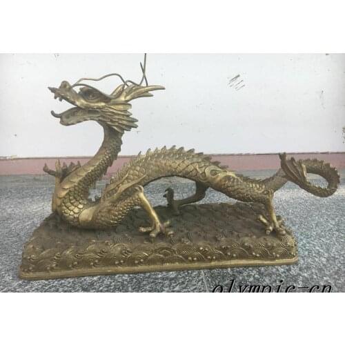 15'' classical Brass sculpture home fengshui auspicious beast sea dragon statue