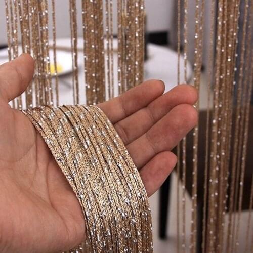 1x2m Fashion Shiny Tassel Curtain Flash Silver Line String Curtains Window Door Divider Sheer Curtain Valance Home Decoration