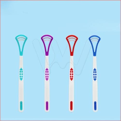 2Pcs Oral Dental Care Clean Away Bad Breath Tongue Cleaner Brush Scraper Handle