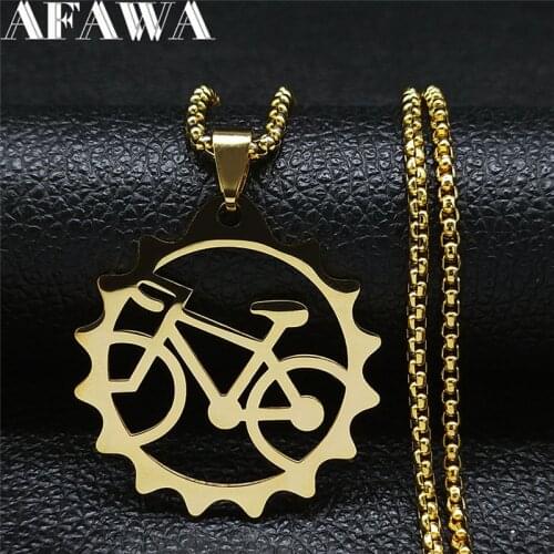 2021 Stainless Steel Sports Bicycle Necklace for Women/Men Tires Gold Color Pendant Necklace Jewelry collier homme N4519S05