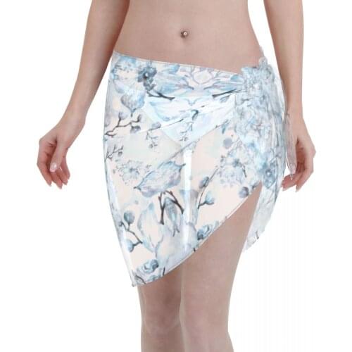 2021 Beach Bikini Cover Ups Wrap Skirt Watercolor Orchids Women Bathing Suit Sexy Swimsuit Beachwear