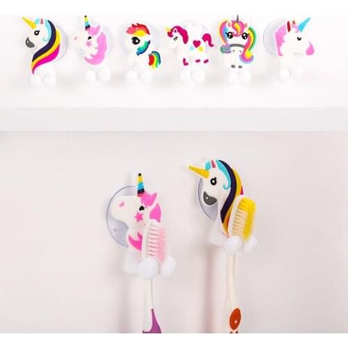 6Pcs/Set Antibacterial Hook ToothBrush Set Holder Bathroom Gadget Unicorn Wall-Mounted Suction Cup Tooth Brush Holder Cup Holder