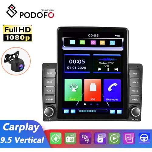 Podofo 2din Car Radio Universal 9.5 Inch Vertical Screen Multimedia Video Carplay Mirror Link Bluetooth Steer Wheel Control