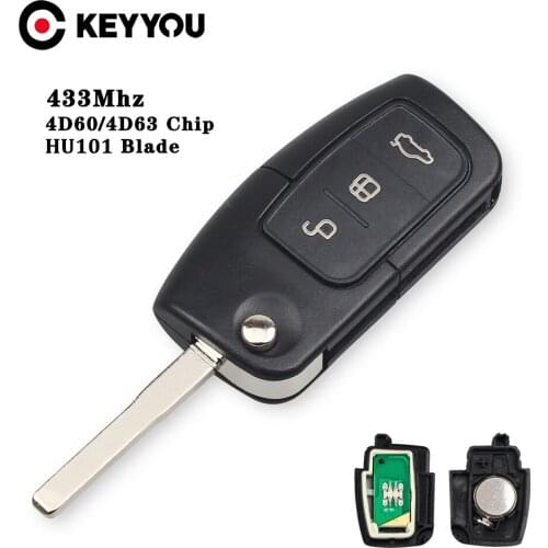 KEYYOU 10X Car Key For Ford Fusion Focus Mondeo Fiesta Galaxy Uncut HU101 Blade Vehicle Flip Key DIY 433MHz 4D63/4D60 Chip