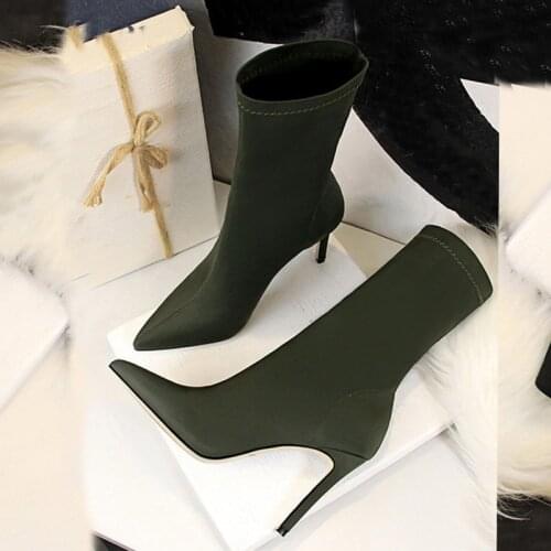 Women Ankle Boots Autumn Sock Boots Fetish High Heels Boots Stretch Fabric Winter Shoes Beige Stiletto Boots Women Shoes 34-43