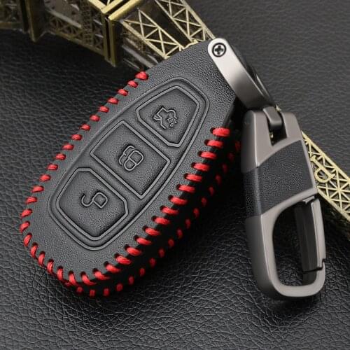 Genuine Leather Cover For Ford Fiesta Focus 3 4 Mondeo Ecosport Kuga Focus ST Car Key Smart Remote Key Case Fob