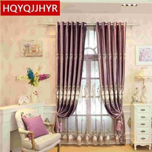 European Luxury Noble Purple Embroidered Full Blackout Curtains For Living Room Luxury Tulle For Bedroom Window Curtain Kitchen