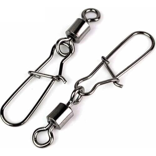 F2022 100pcs Fishing Connector Pin Bearing Rolling Swivel Stainless Steel with Snap Fishhook Lure Tackle Accessories