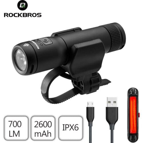 ROCKBROS USB Rechargeable IPX6 Waterproof MTB Flashlight Bike Headlight 700 Lumen Running Lights Bicycle LED Tail Light 6 Modes