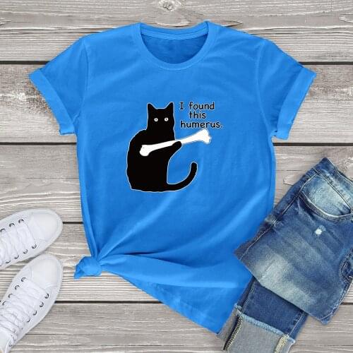 FLC 100 cotton Humorous Black Cat T Shirt Women Anime I Found This Humerus Christmas Unisex Black T Shirt Women Tops Gift