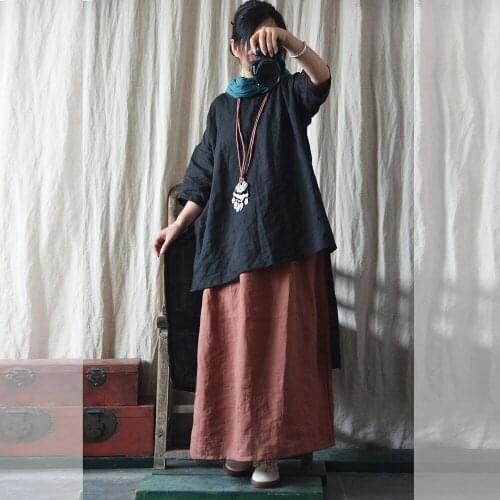 Cotton Longuette Suit-dress Ramie Long Fund Dress Easy Robe 190731