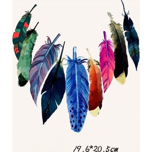 Colorful Feather Heat Thermal Transfer Printing Patches For Clothing Iron On Patch Diy Sewing Apparel Accessories Stickers@TH