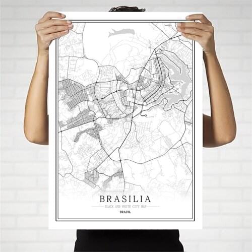 Brazil Creative city map Brasília Abstract Canvas Painting Black and white Wall Art Print Poster Picture Home Decoration