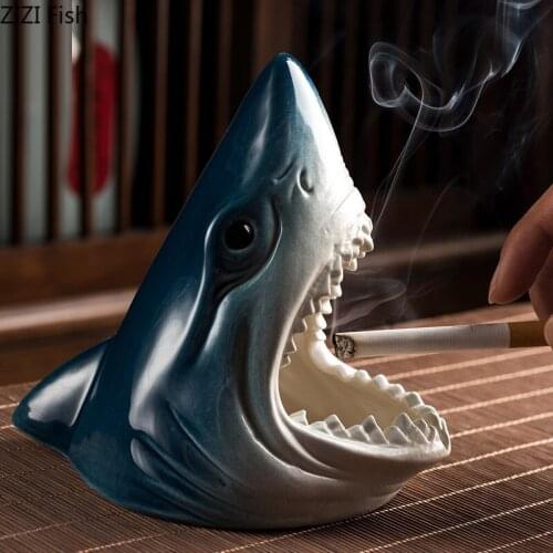 Creative Ceramics Shark Figurine Ashtray Home Living Room Decoration Storage Car Iqos Cigar Cigarette Ashtray Gift for Boyfriend