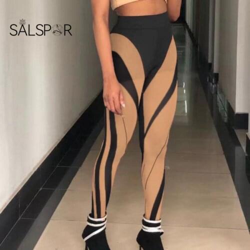 SALSPOR Sexy Leggings Women Striped Leggins High Waist Fitness Sports Pant Fashion High Street Slim Breathable Gym Pants
