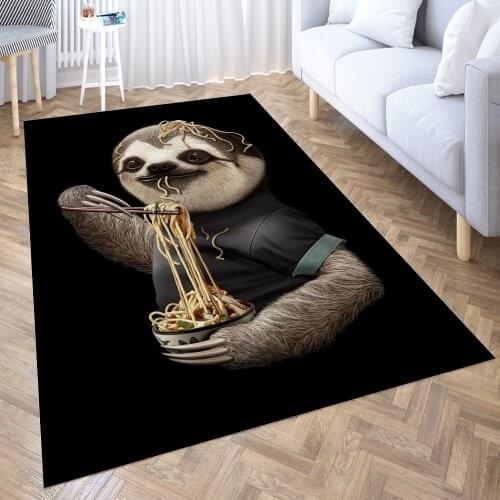 SLOTH EAT NOODLE BLACK Carpet for Living Room 3D Anime Cartoon Rug Gamer Teen Room Bedside Lounge Rug Kids Children Floor Mats