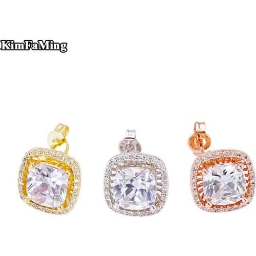 New Trendy Women Cushion Stud Earrings in Fashion Jewelry with Zircon Gift Bithday GSE043