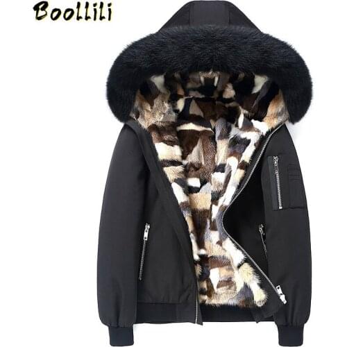 Boollili Real Fur Parka Short Winter Jacket Men Mink Fur Liner Fox Fur Collar Plus Size Parkas Manteau Homme Hiver