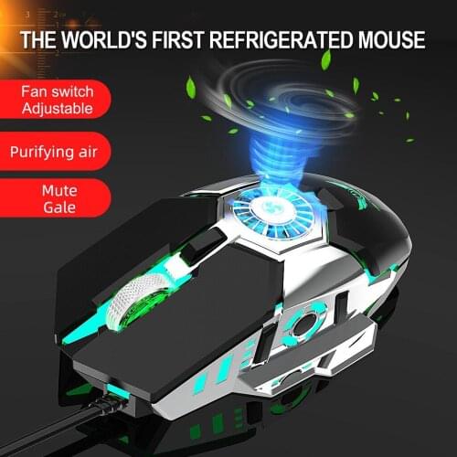 Wired RGB Gaming Mouse with Cooling Fan Pro Gamer Mice 6 Buttons 1000-1600-3200-6400 DPI Gaming Mice for PC Office