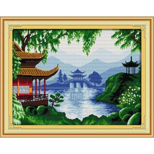 Joy Sunday Embroidery Cross Stitch Craft Kit Needlework Pattern Garden Scenery Home Decoration Sewing Kit Embroidery Gift Set