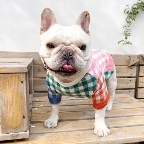 2020 New Color Grid Dog Sweater for Small Medium Dogs Warm Sweater for French Bulldog Print Coat Pet Clothing Puppy Costume