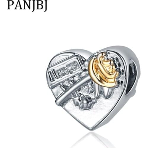 New Original Alloy Silver Plated Bead Alloy I Love You Charm Rose Heart Fit Bracelet Necklace DIY Women Jewelry