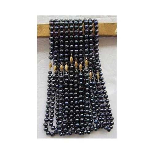 Wholesale natural 10PC 7-8mm Black Tahitian pearl necklace 17"