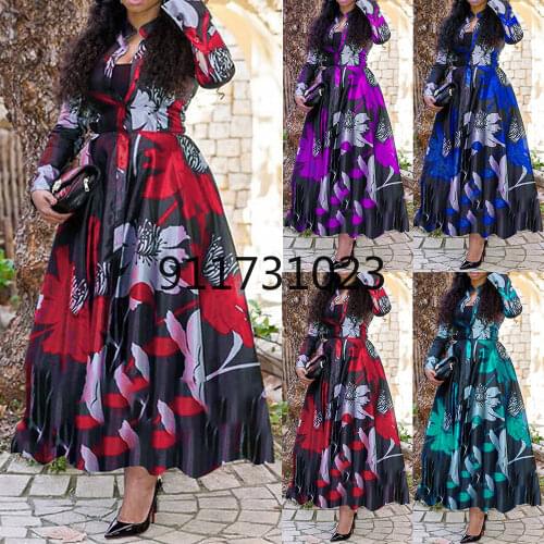 2021 New African Print Dresses For Women Plus Size 3XL 4XL Long Dress Ankara Dashiki Elegant Lady Boho Robe Party Clothes