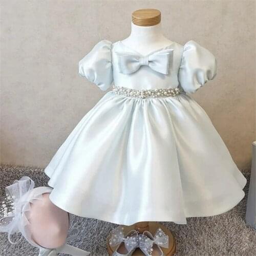 Girls Dresses for Party And Wedding Bow Pearl Princess Baby First Birthday Baptism Christening Dress Children Girls Gown Dress