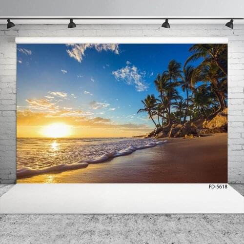 Coconut Tree Sunlight Beach Photography Backdrop Customized Background for Children Baby Portrait Scenic Photocall Fond Photo