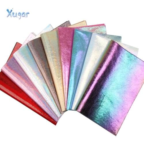 Xugar Rainbow Faux Synthetic Leather Burst Crack DIY Decorative Garment HairBows HandBags Shoes Synthetic Leather Fabric Sheet