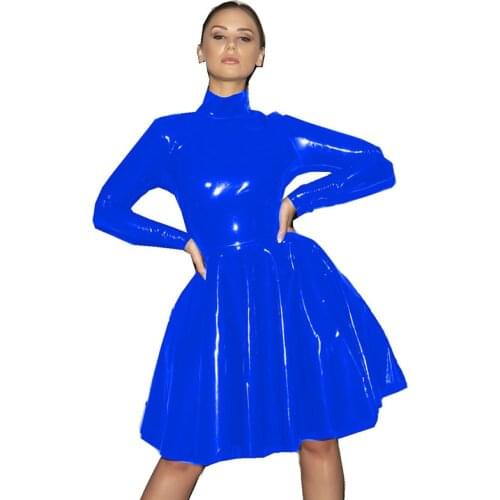 Long Sleeve PVC Dress S-7XL Top Quality Lady Sexy PVC Latex Dress Sexy Zipper Faux Leather Vinyl Club Mini Dress