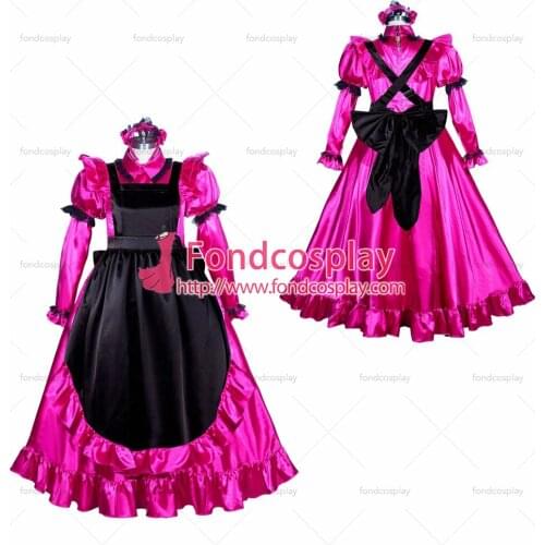 French Sissy maid Satin lockable dress Uniform cosplay costume Tailor-made[G3948]
