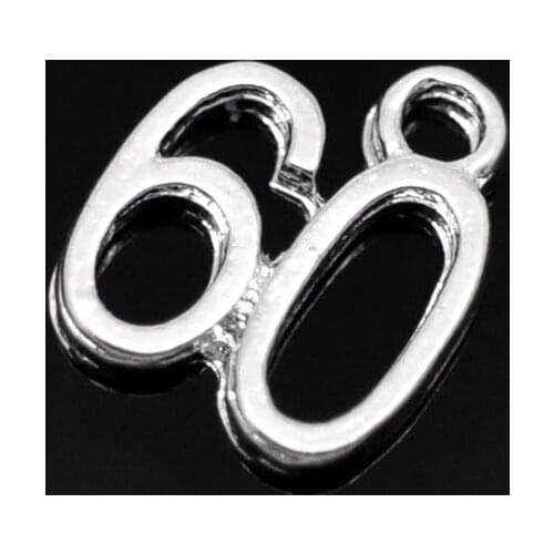 DoreenBeads Silver color Number Age "60" Charm Pendants 12mmx11mm,sold per pack of 50